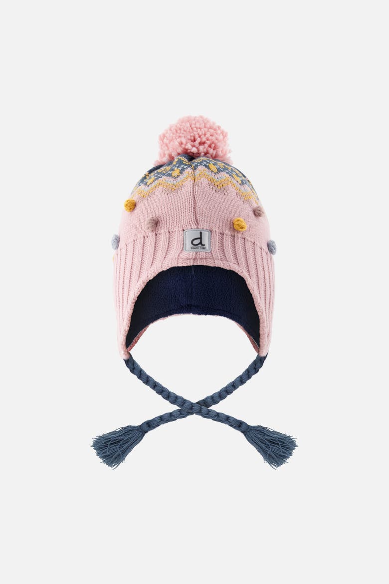 Winter Peruvian Fleece-Lined Braided Pompom Knit Hat, Main, color, Pink and Blue Jacquard
