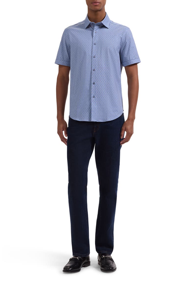 Miles OoohCotton® Flamingo Print Short Sleeve Button-Up Shirt, Alternate, color, COBALT