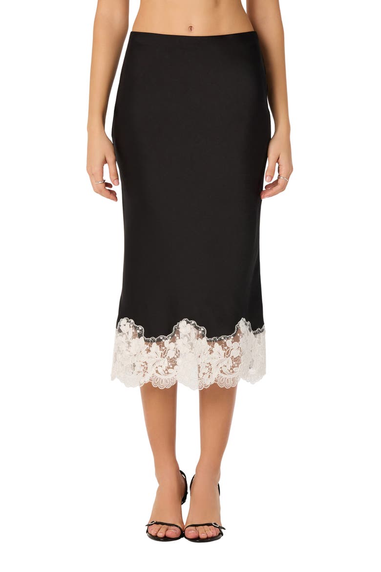 Shantel Lace Trim Midi Skirt, Main, color, BLACK WHITE LACE