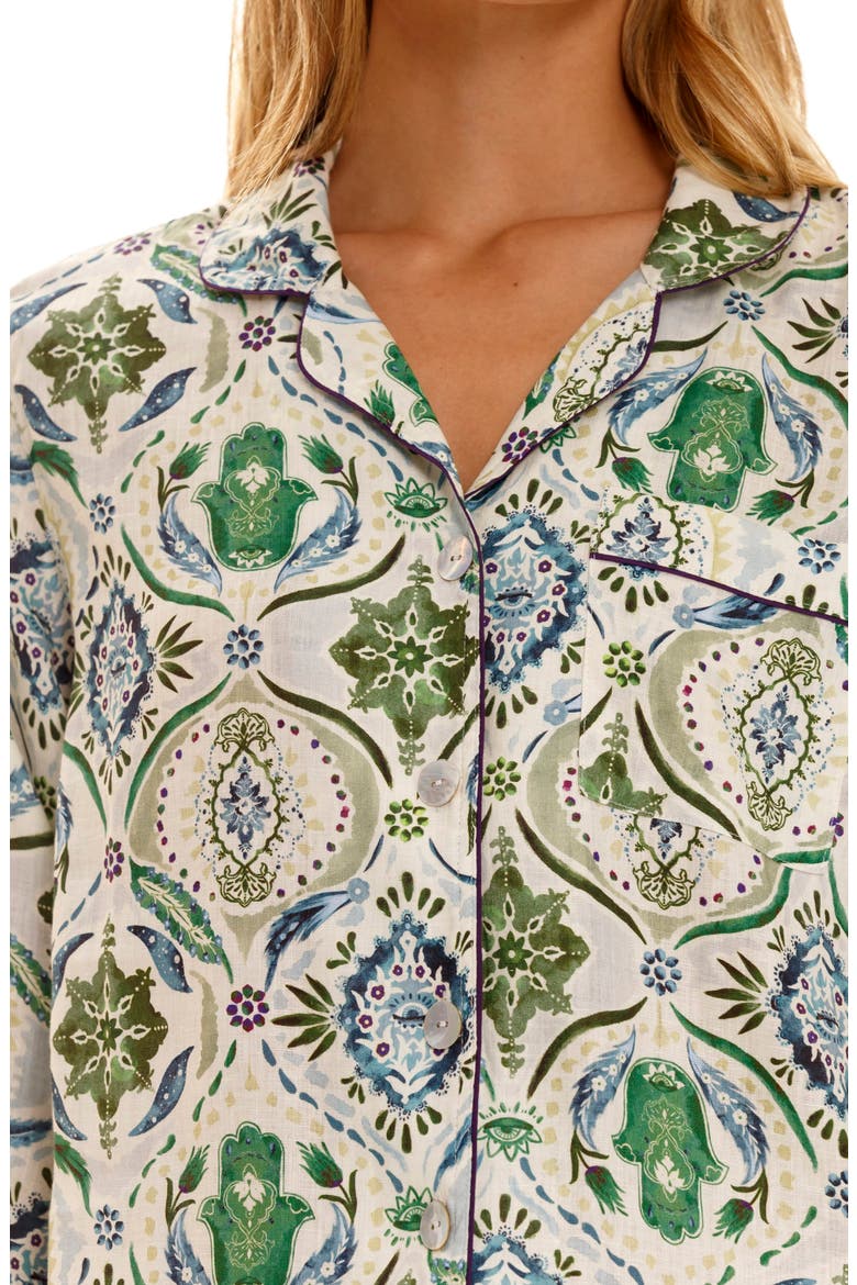 Emma Hamsa Blessing Linen Pajamas, Alternate, color, GREEN
