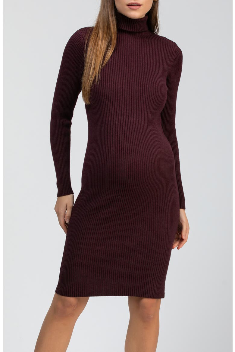 Celeste Long Sleeve Rib Maternity Body-Con Dress, Alternate, color, CHERRY LACQUER