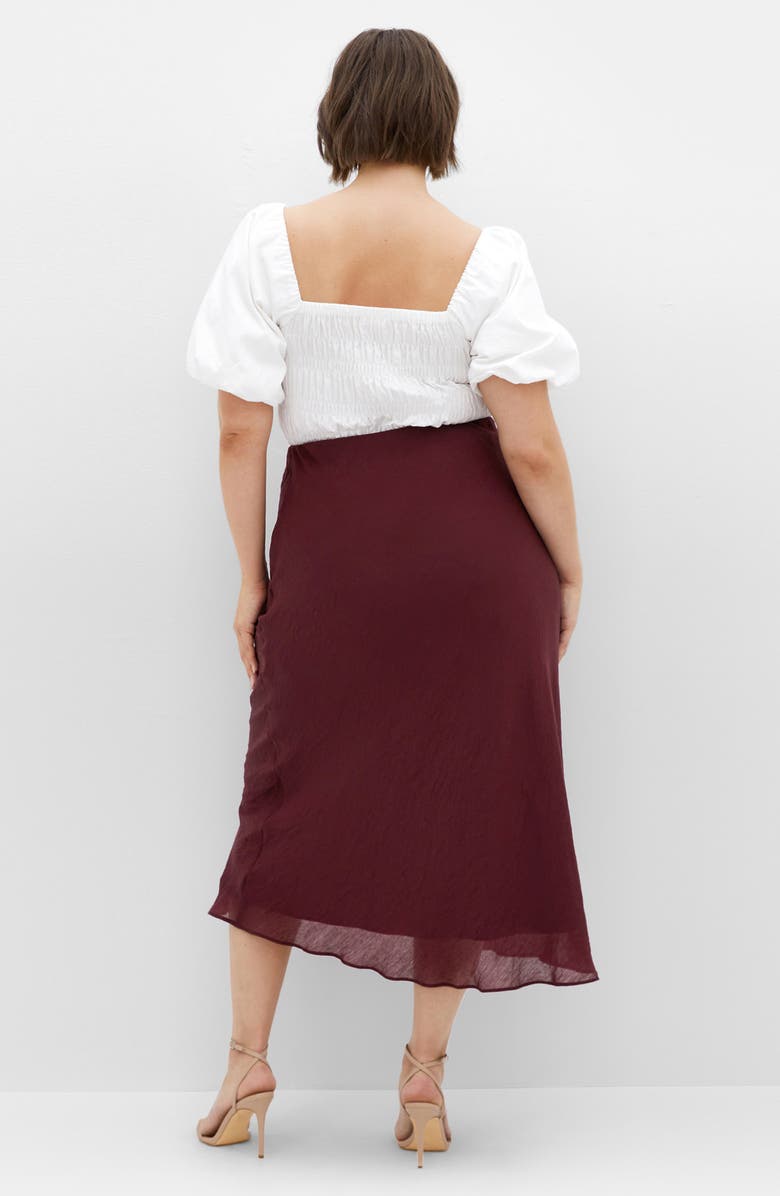 City Chic Kyra Crinkled Midi Skirt, Alternate, color, Dark Cherry