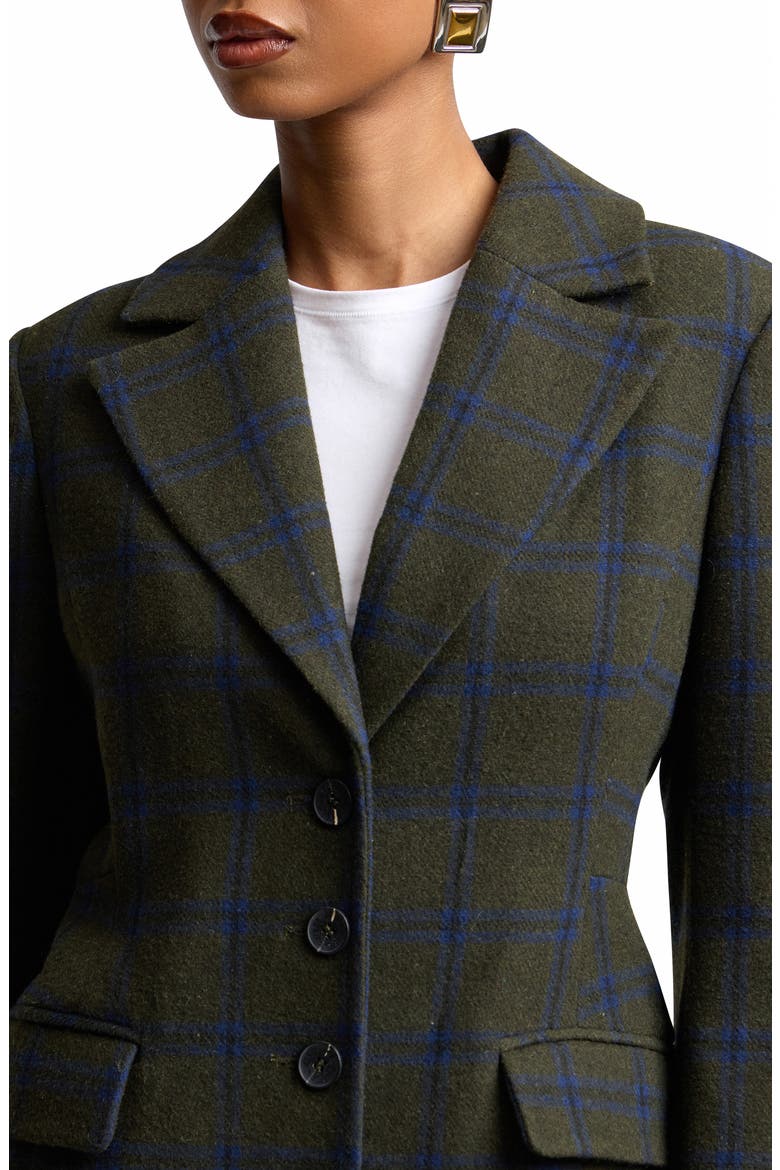 Sculpted Plaid Coat, Alternate, color, OLIVE-BLUE PLAID