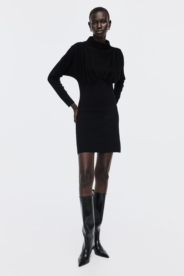 Gathered Turtleneck Dress, Main, color, Black