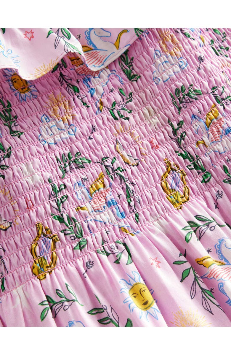 Mini Boden Kids' Print Smocked Cotton Dress, Alternate, color, Soft Lavender Unicorn