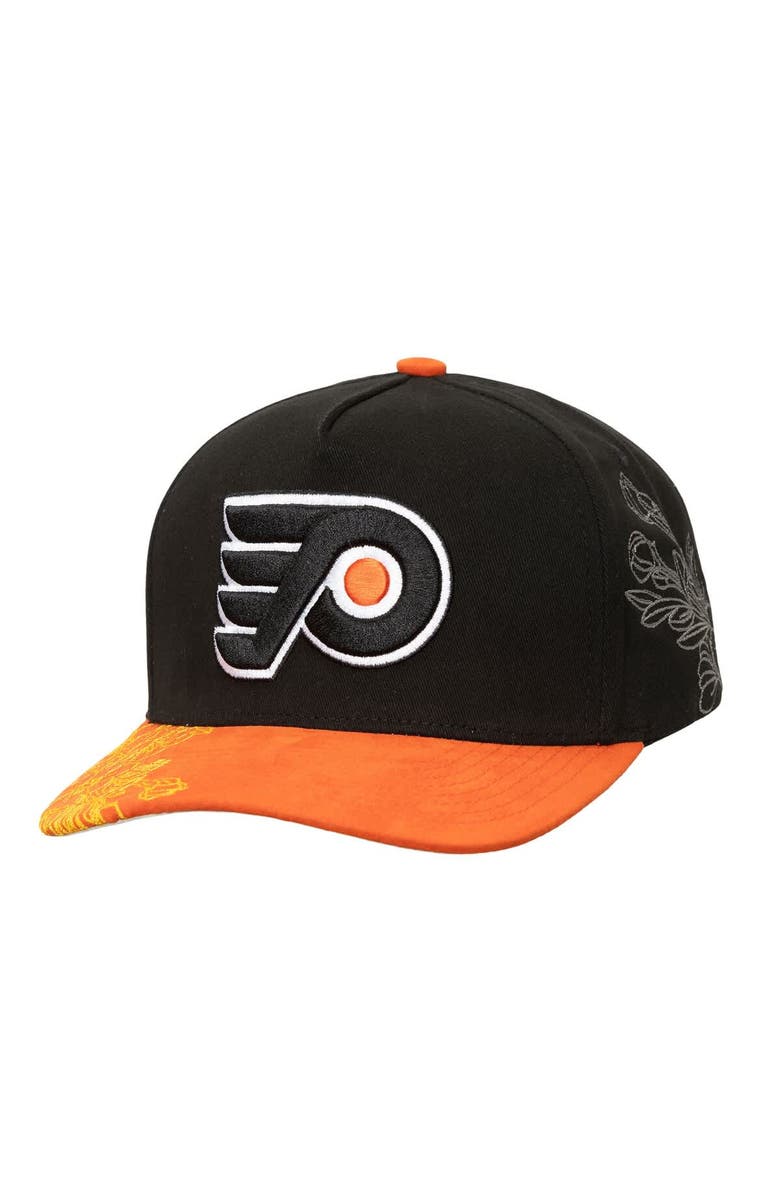 Mitchell & Ness Black/Orange Philadelphia Flyers May Flowers Pro Crown Adjustable Hat, Main, color, Black