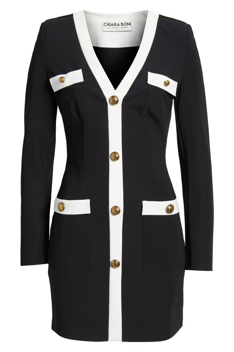 Toluke Bicolor Long Sleeve Minidress, Alternate, color, BLACK + WHITE