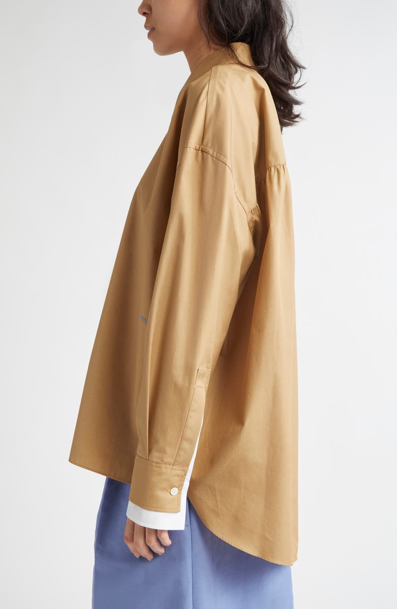 Marni Logo Embroidered High-Low Button-Up Shirt, Alternate, color,