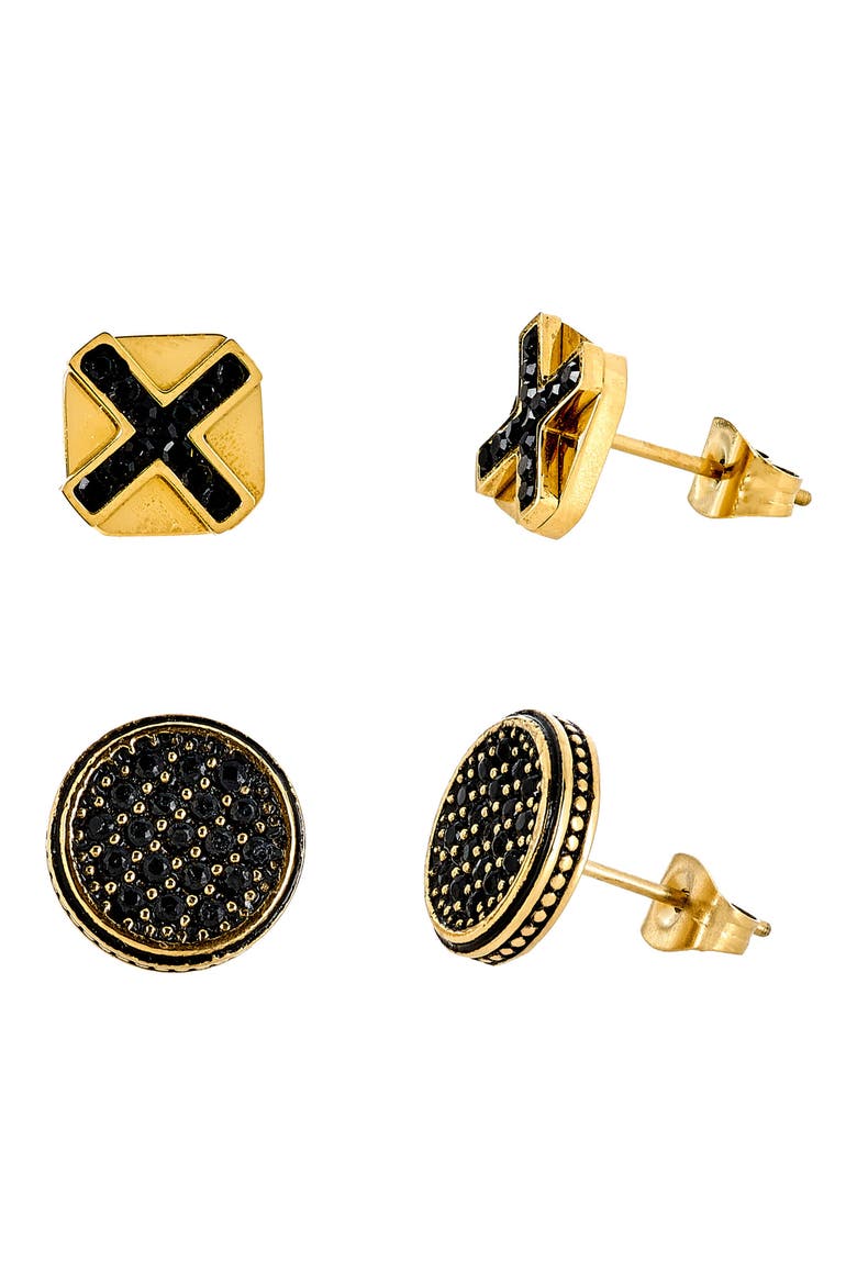 Men's Set of 2 Stone Stud Earrings, Alternate, color, GOLD