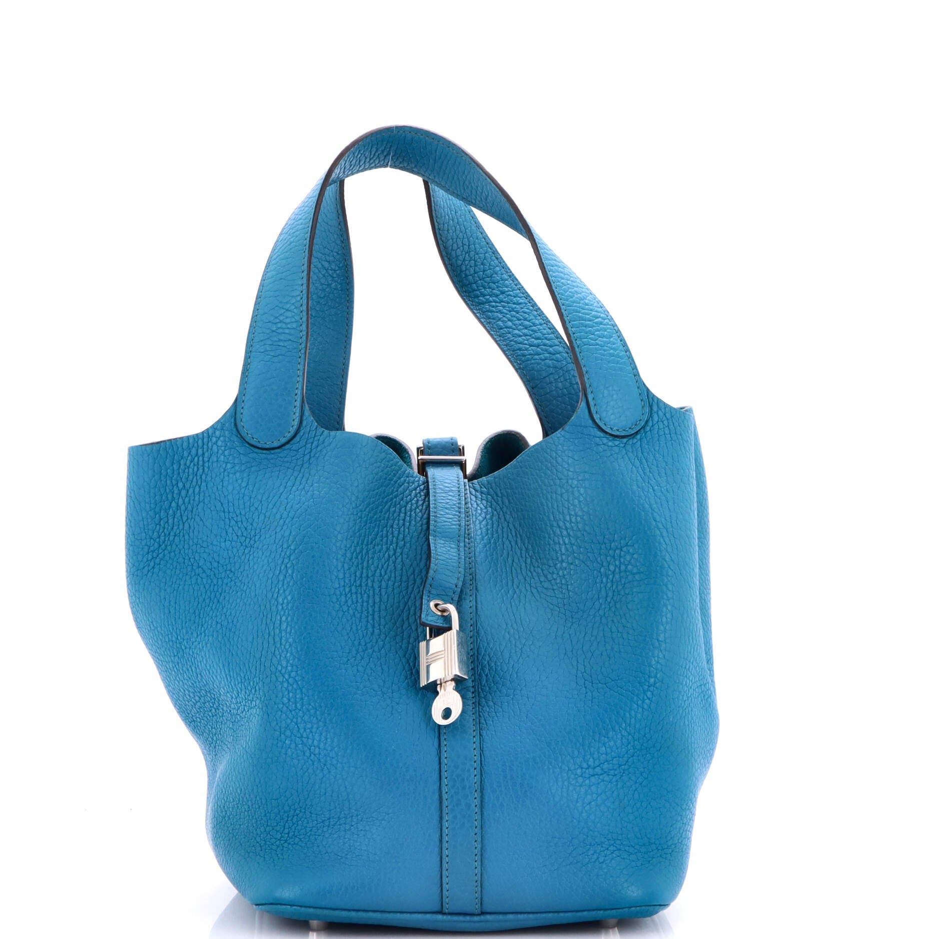Pre-Owned Hermes Picotin Lock Bag Clemence MM, Main, color, Bleu Izmir