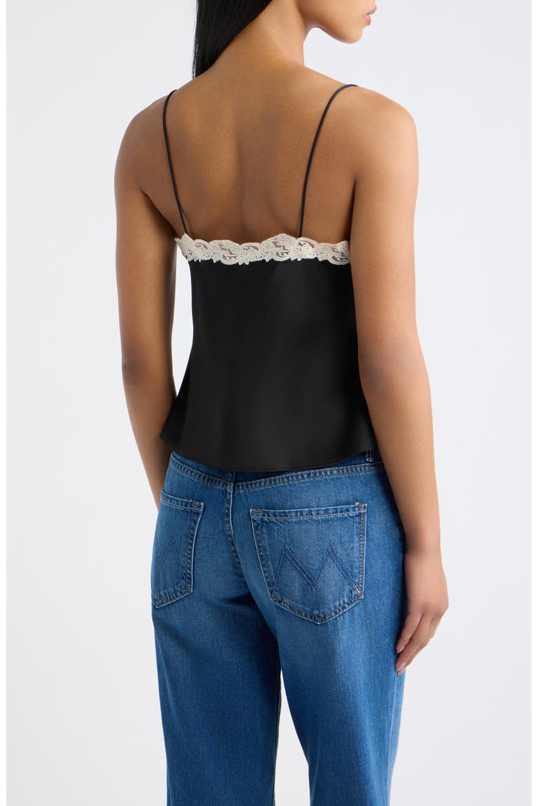 Roxsana Lace Trim Satin Camisole, Alternate, color, BLACK