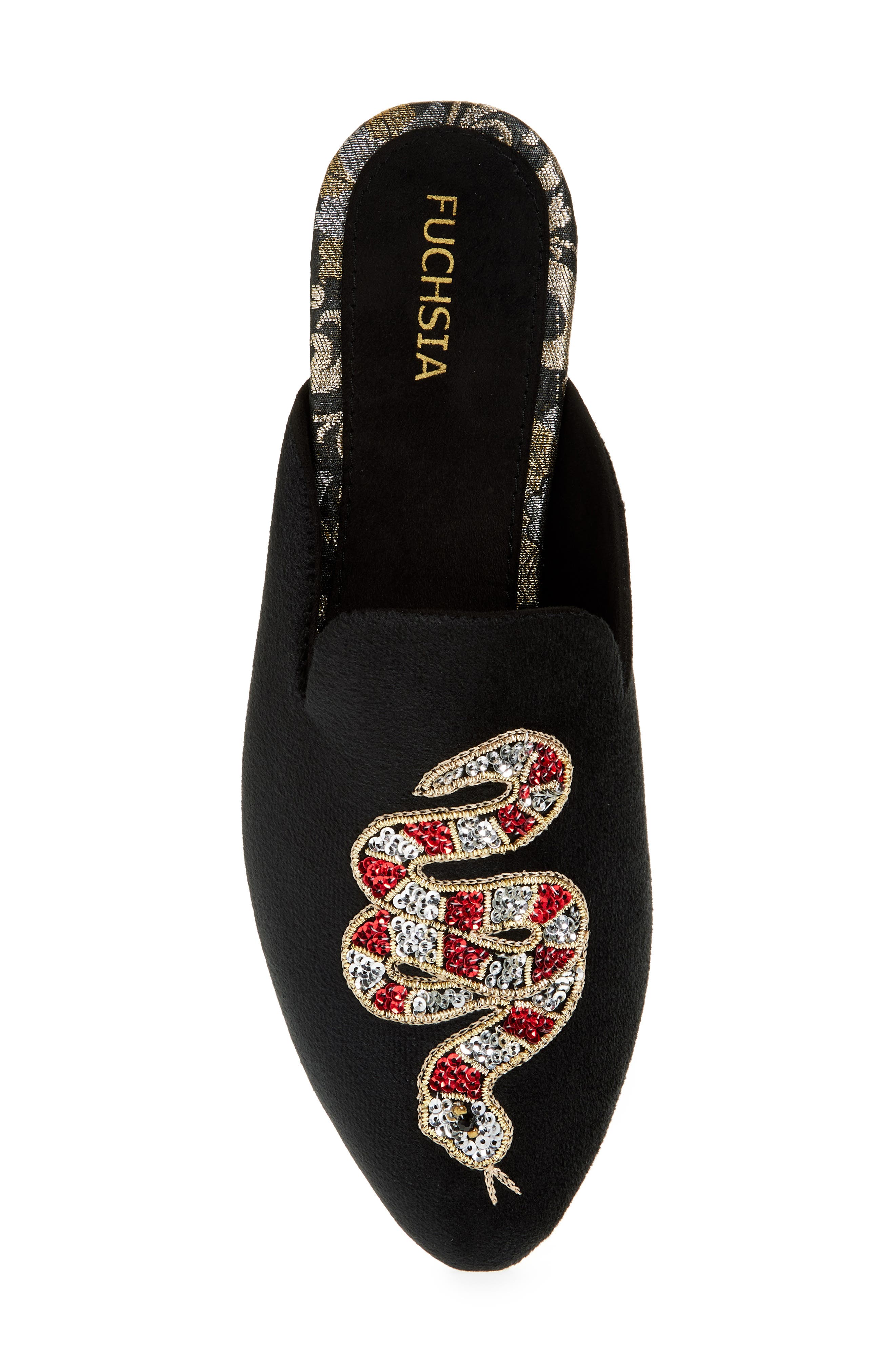 FUCHSIA Embroidered Serpent Pointed Toe Mule, Alternate, color, Black