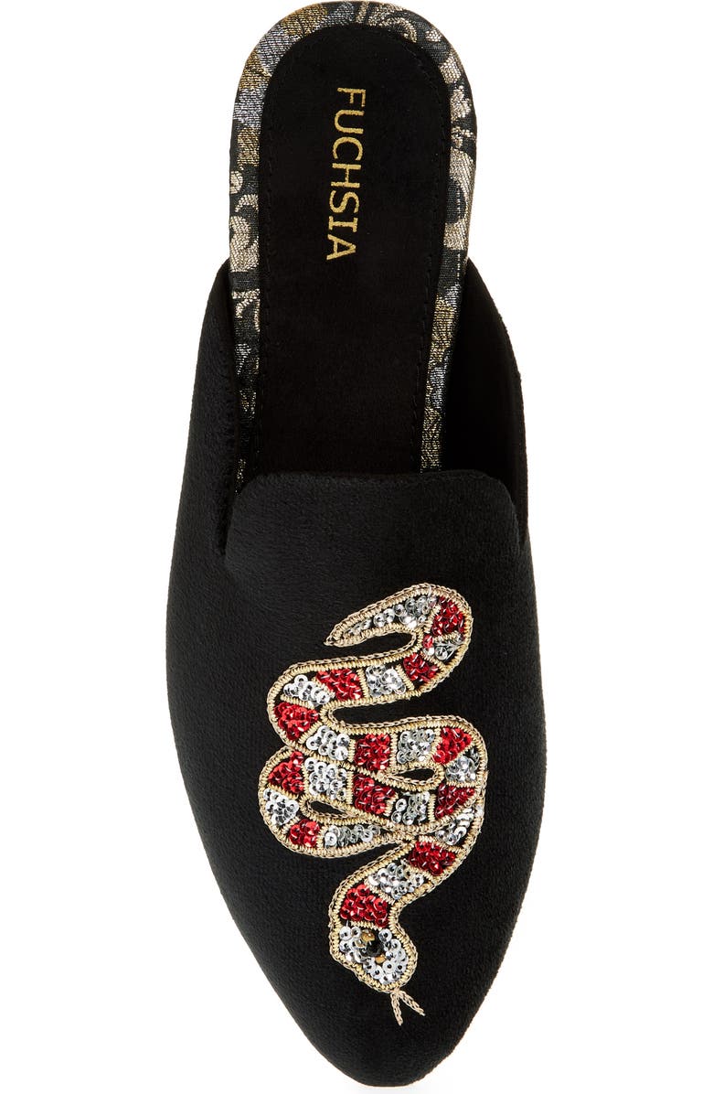 FUCHSIA Embroidered Serpent Pointed Toe Mule, Alternate, color, Black