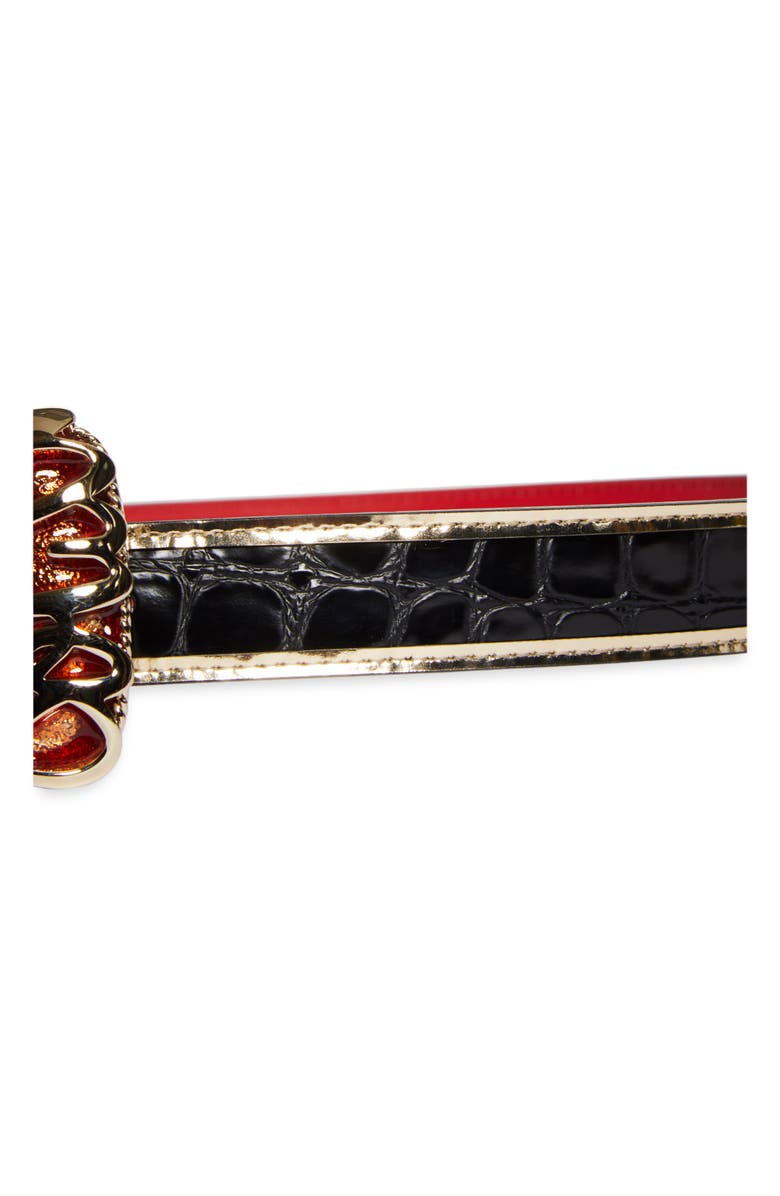 Christian Louboutin Giddy Croc Embossed Leather Skinny Belt, Alternate, color, Black/ Gold/ Elvis