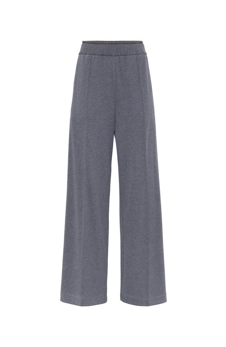 Brunello Cucinelli Cotton smooth French terry baggy trousers with shiny ribbed detail, Main, color, 