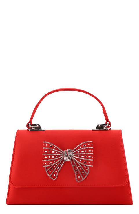 Leslie Crystal Bow Satin Clutch