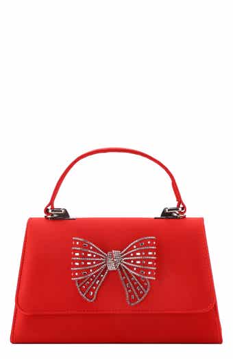 Leslie Crystal Bow Satin Clutch