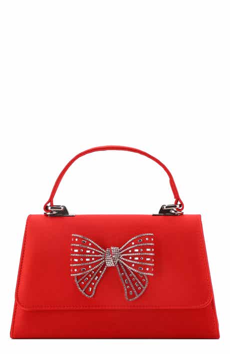 Leslie Crystal Bow Satin Clutch