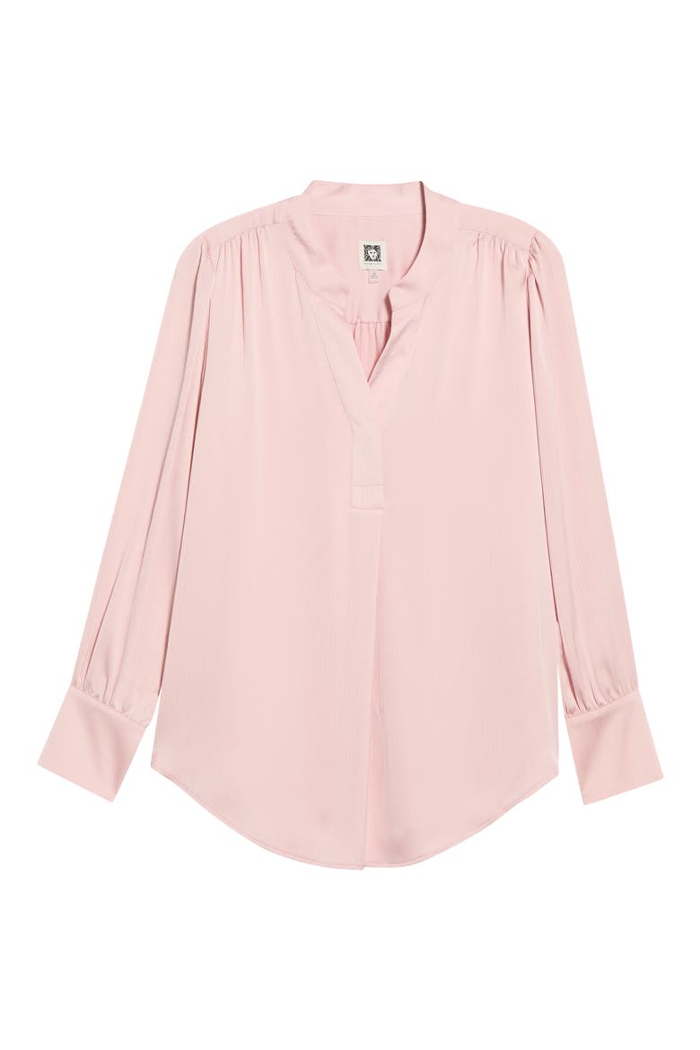 Pleated Front Satin Top, Alternate, color, PINK BLUSH