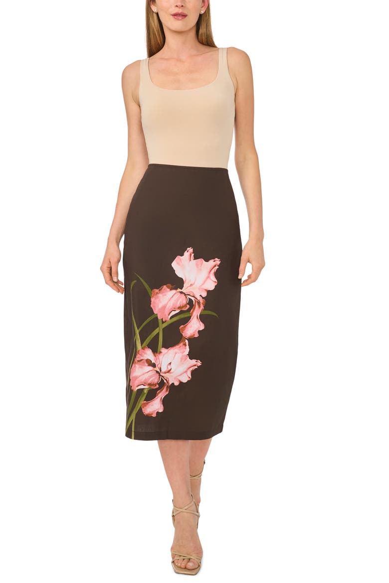 Big Flower Placement Midi Pencil Skirt, Alternate, color, CHOCOLATE BROWN