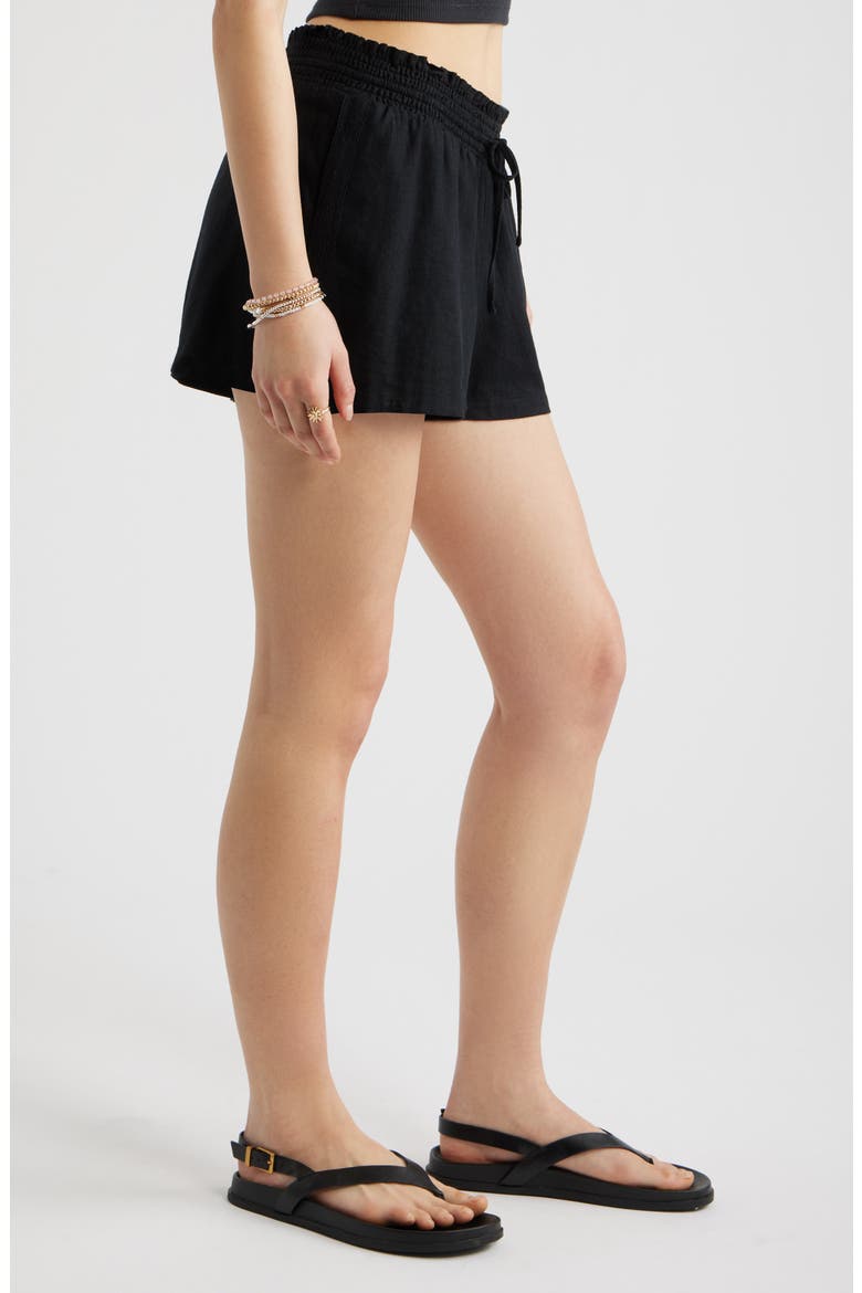 Linen Blend Shorts, Alternate, color, BLACK