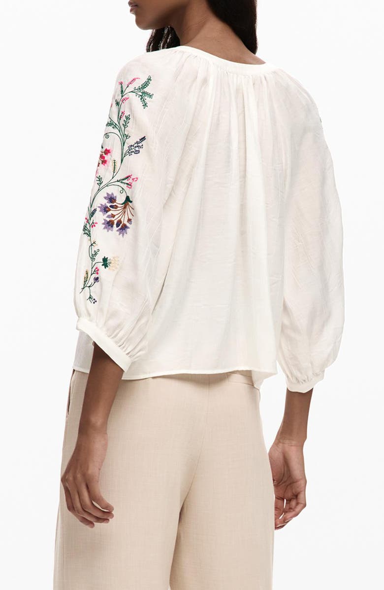 Desigual Embroidered Sleeve Top, Alternate, color, White