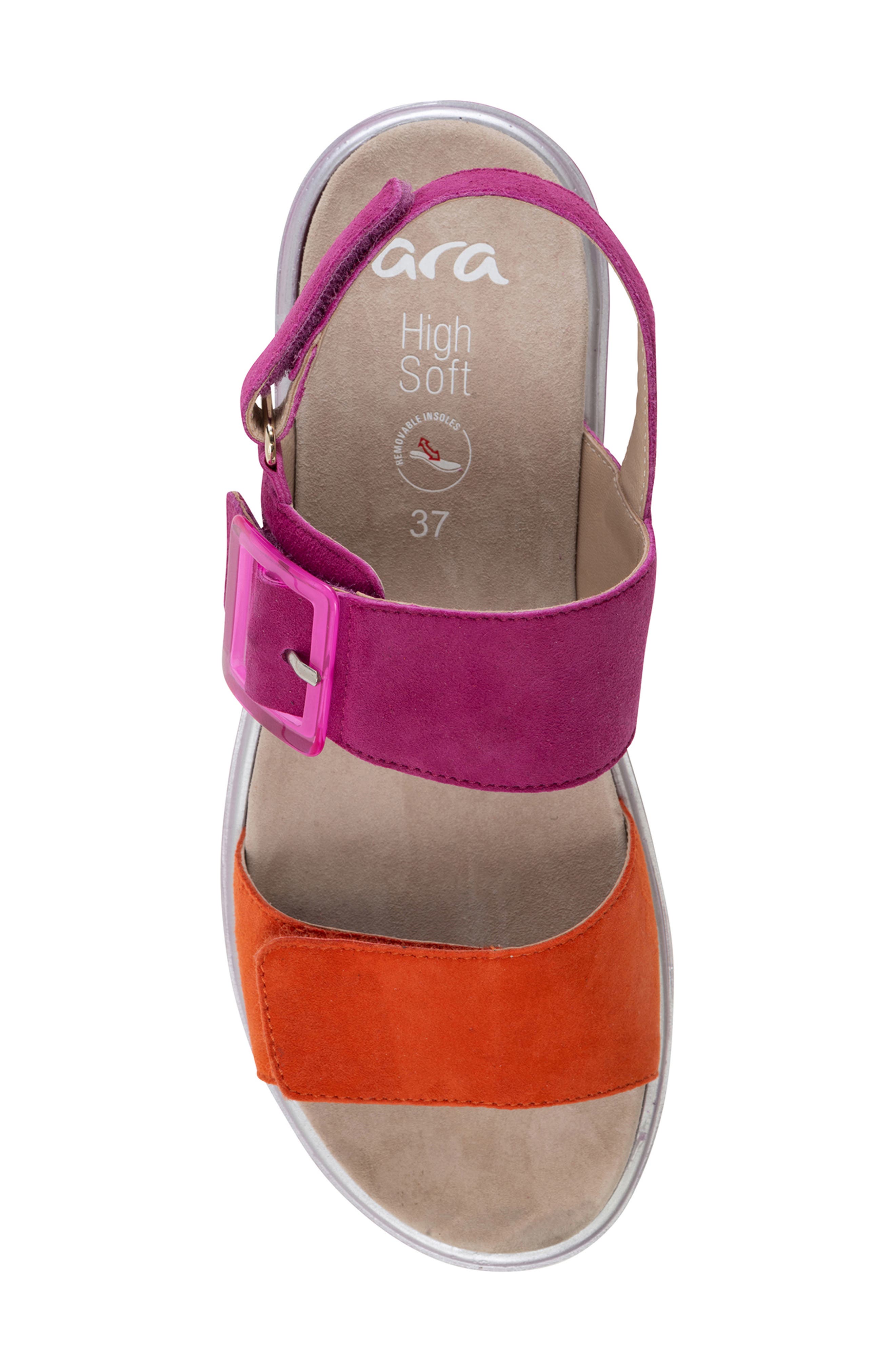 ara Marbella Slide Sandal, Alternate, color, Poppy/ Pink Suede