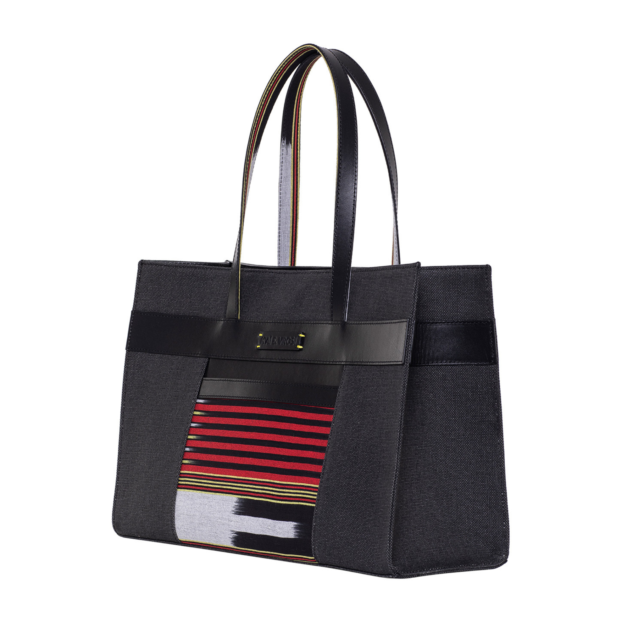 K'ai & Vrosi Leather & Canvas Tote Bag with Pockets, Alternate, color, Black