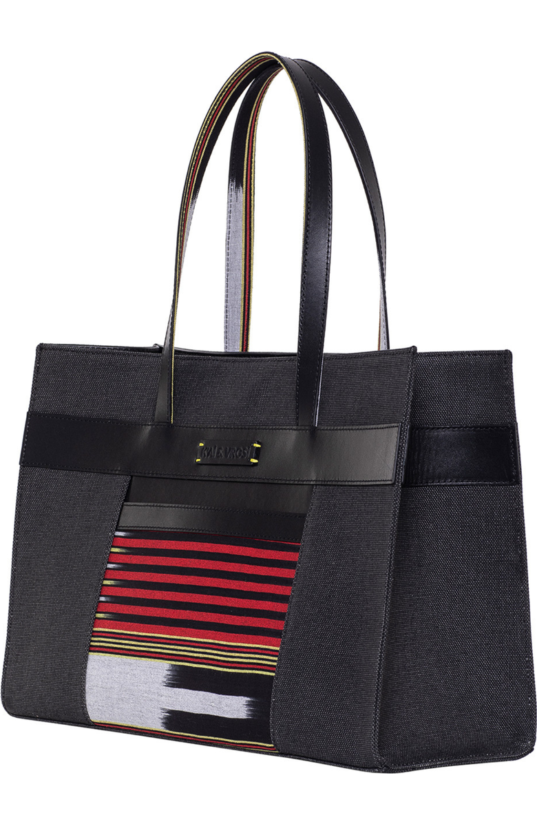 K'ai & Vrosi Leather & Canvas Tote Bag with Pockets, Alternate, color, Black