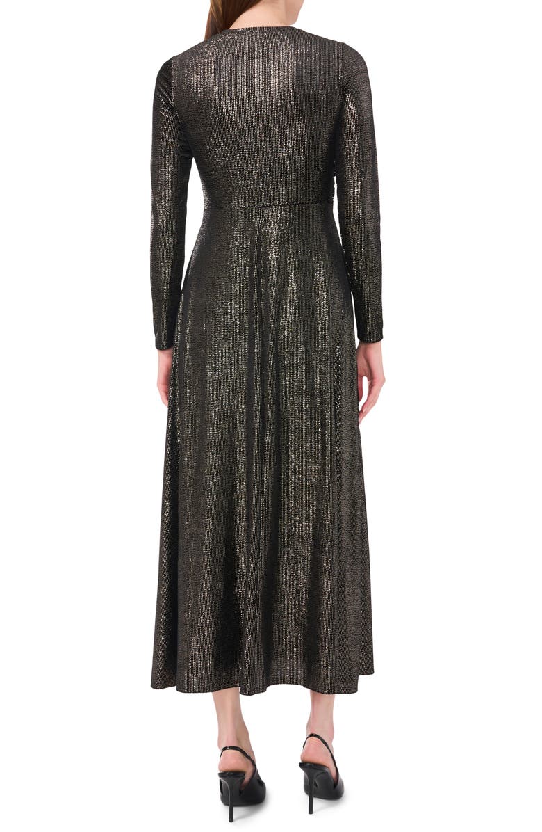 Halogen<sup>®</sup> Metallic Long Sleeve Faux Wrap Midi Dress, Alternate, color,