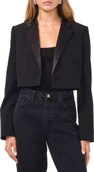 1.STATE Satin Lapel Crop Tuxedo Blazer