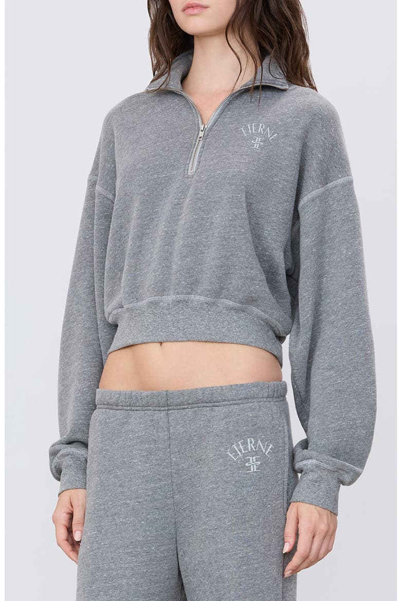 Cropped Half Zip Sweatshirt, Alternate, color, DARK HEATHER GREY