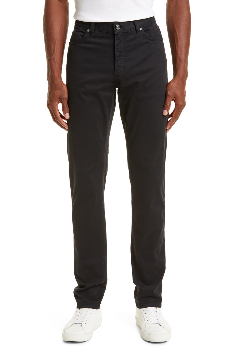 ZEGNA City Fit Stretch Cotton Pants, Main, color, Black