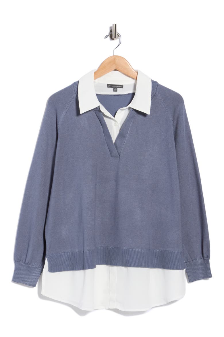 V-Neck Twofer Sweater, Main, color, DUSTY BLUE/ IVORY