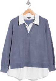 Adrianna Papell V-Neck Twofer Sweater