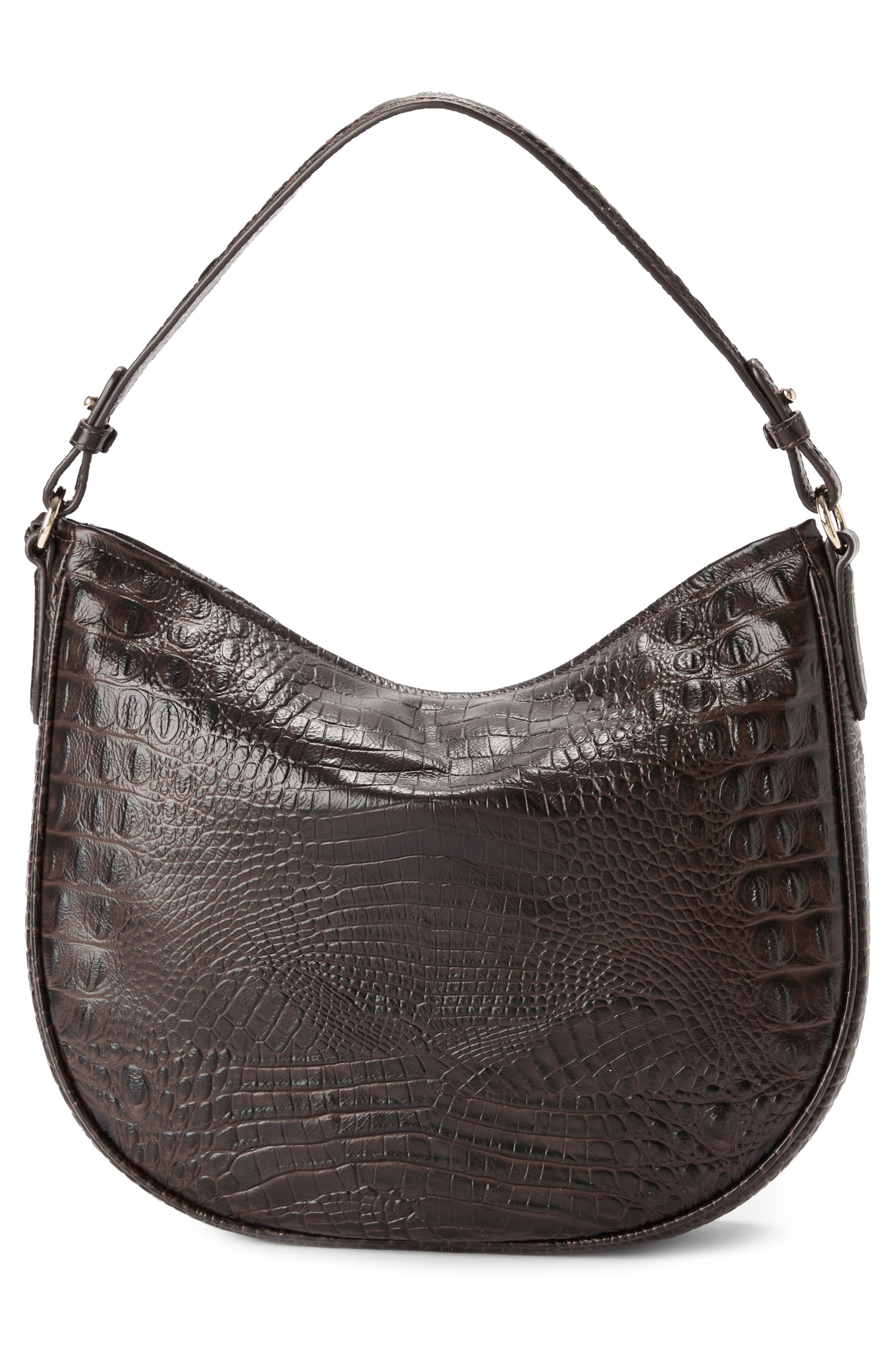 Brahmin Small Kathleen Croc Embossed Leather Shoulder Bag, Alternate, color, Chocolate Alden Road