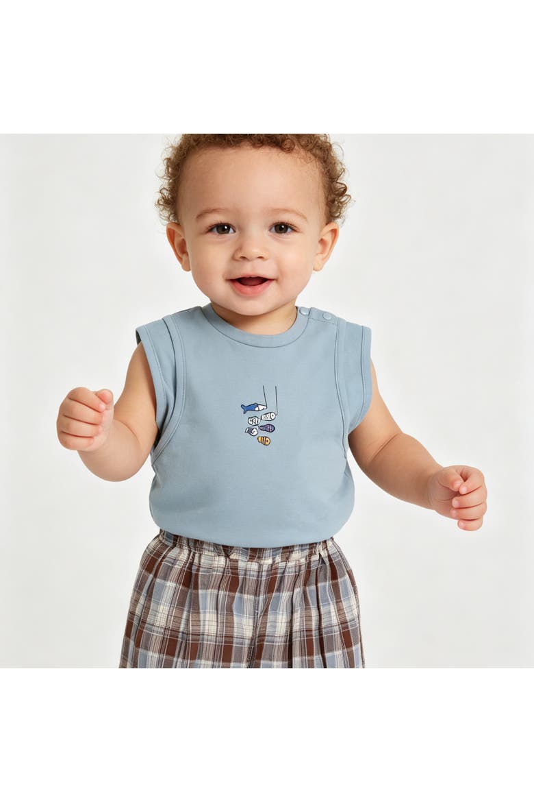 Fish Plaid Set, Alternate, color, Blue