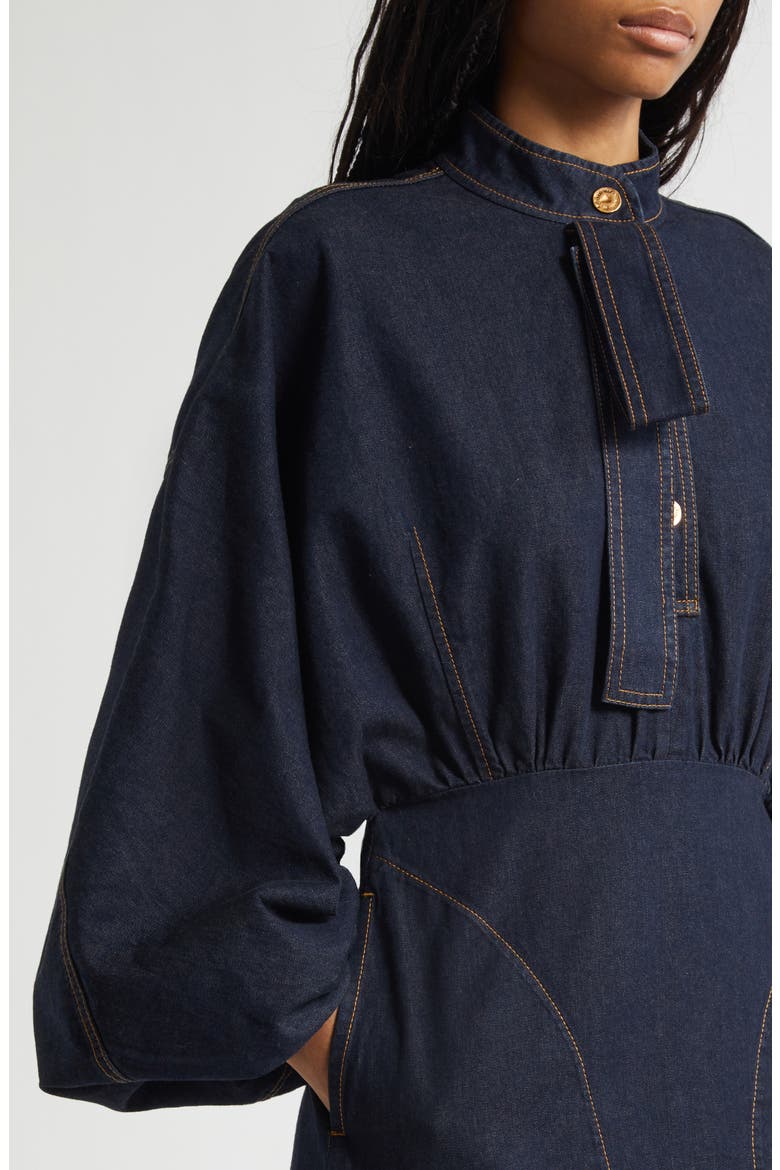 Gathered Long Sleeve Denim Minidress, Alternate, color, NIGHT SKY