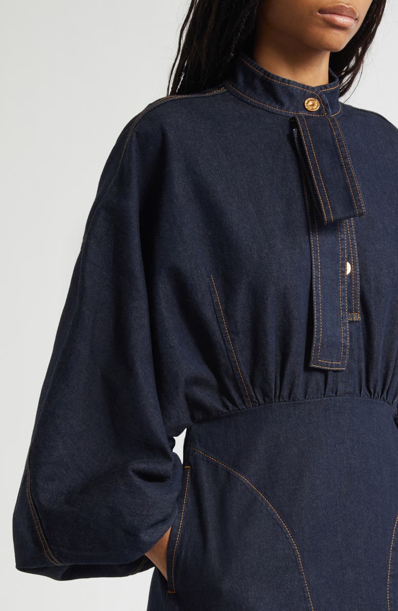 Zimmermann Gathered Long Sleeve Denim Minidress, Alternate, color, Night Sky