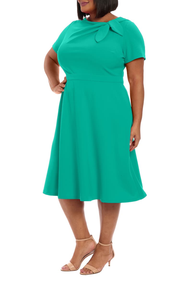 Tie Neck Fit & Flare Midi Dress, Alternate, color, GREENLAKE