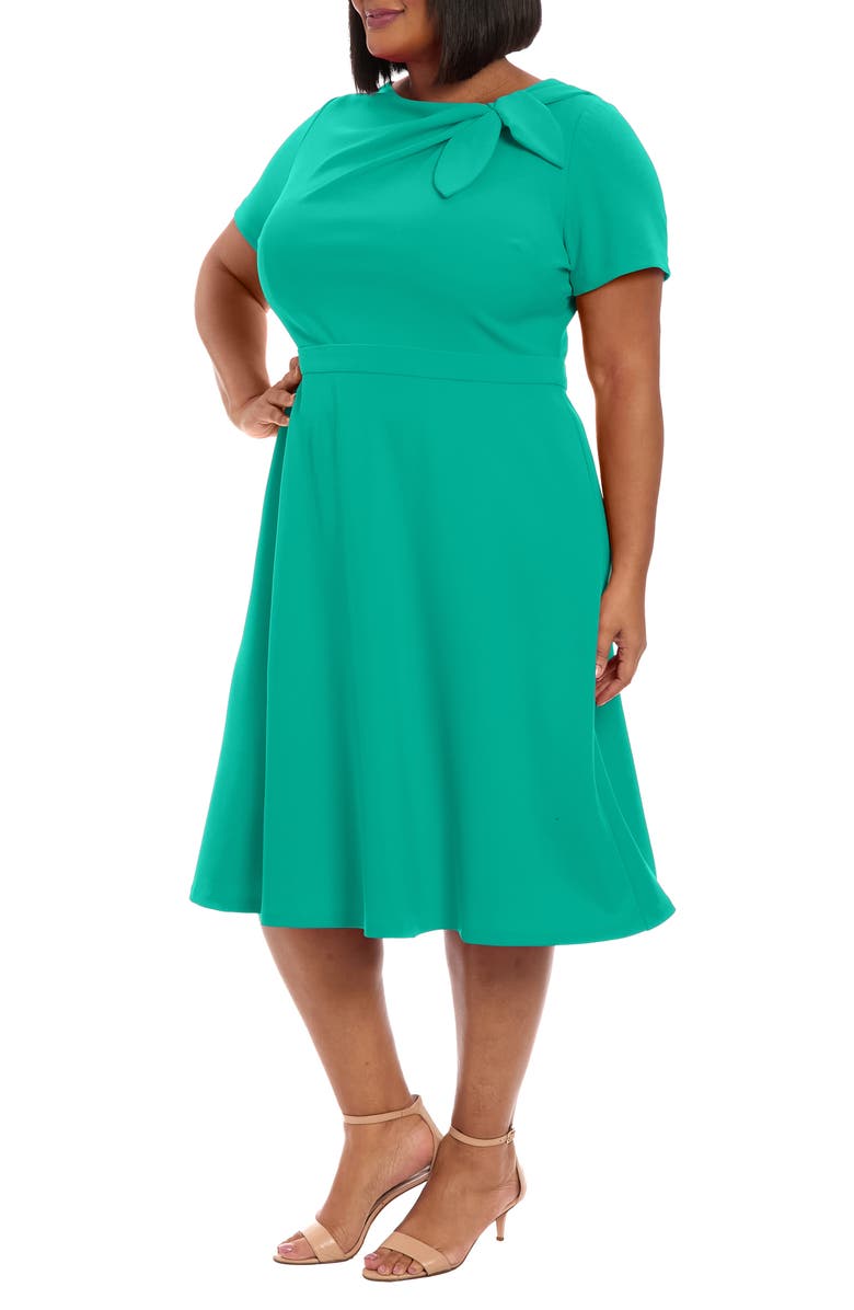 London Times Tie Neck Fit & Flare Midi Dress, Alternate, color, Greenlake