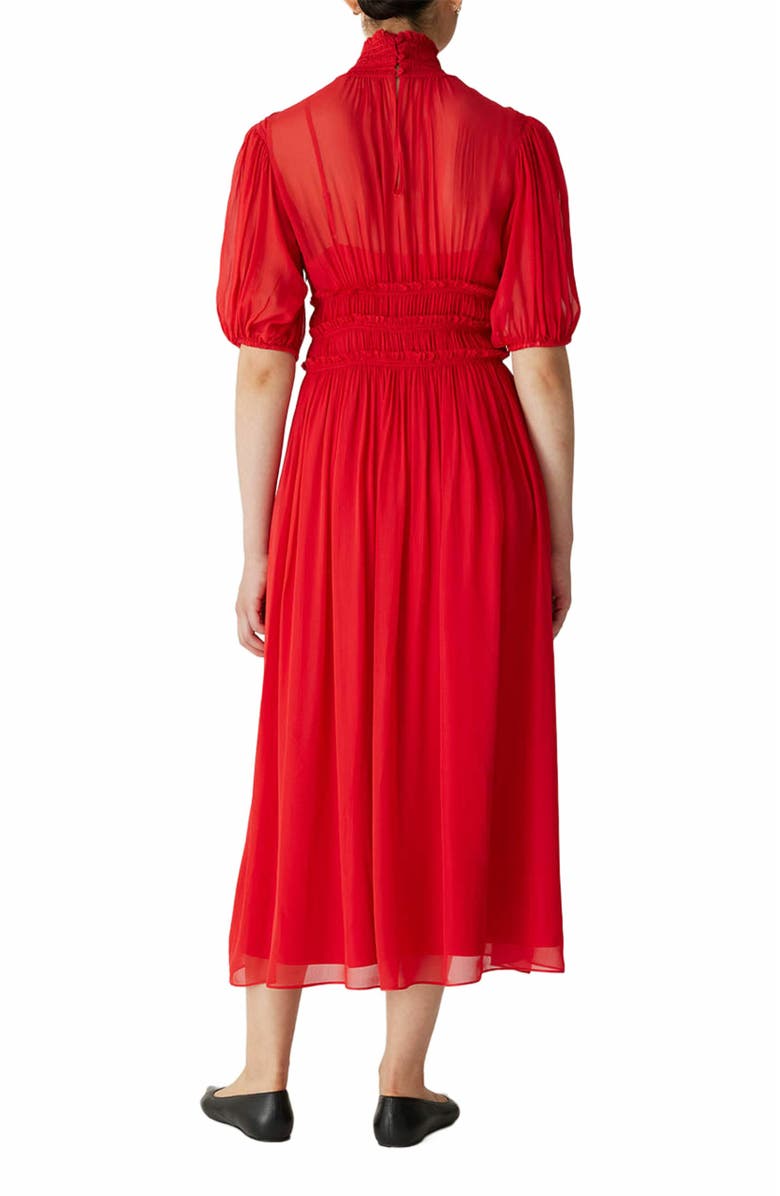 Rebecca Taylor Viscose Chiffon Smocked Waist Dress, Alternate, color, Red Lip