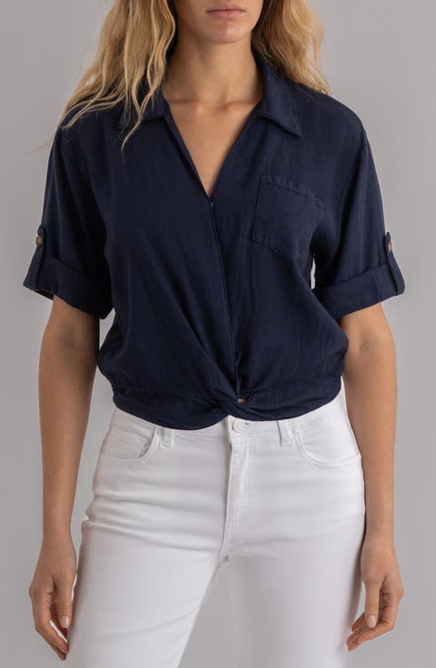 Rebel Knot Front Linen Blend Top