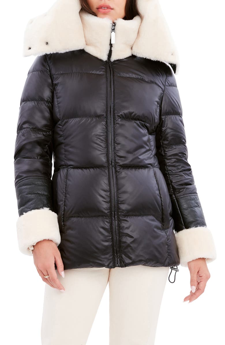 Dawn Levy Puffer Jacket with Genuine Shearling Trim, Main, color,