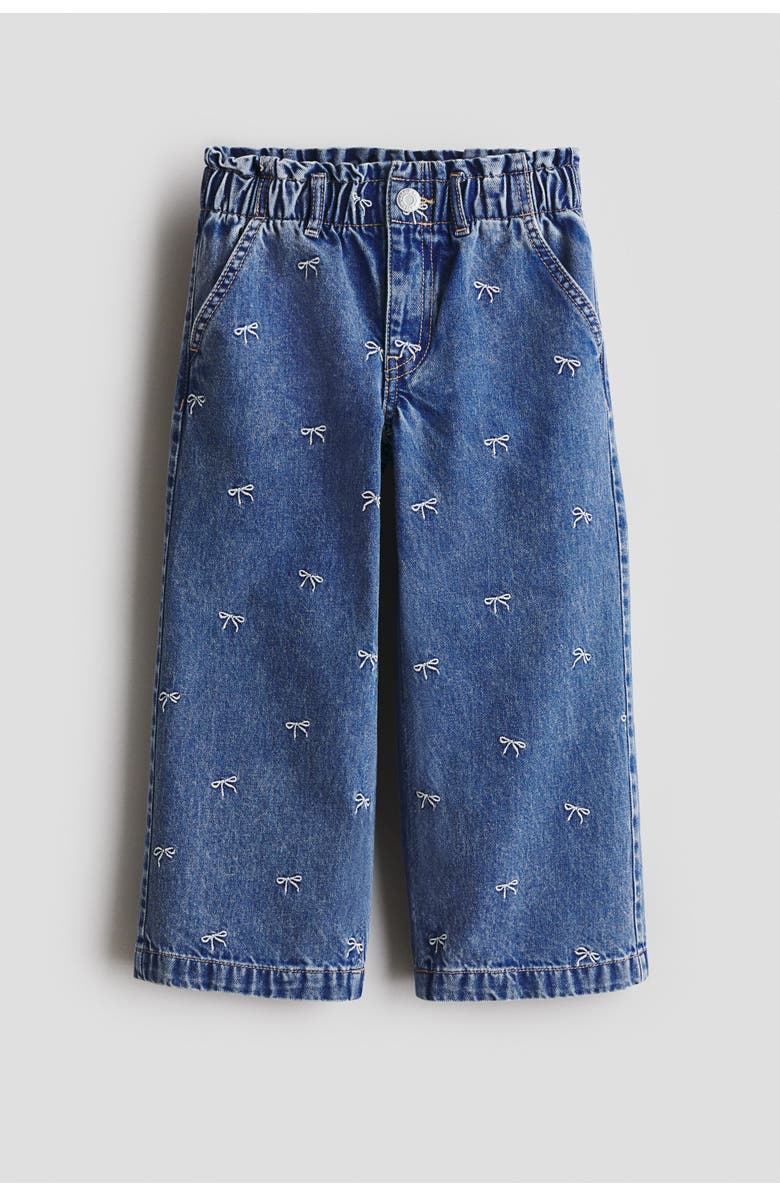 H&M Wide Leg Paper Bag Jeans, Main, color, Denim Blue/Bows