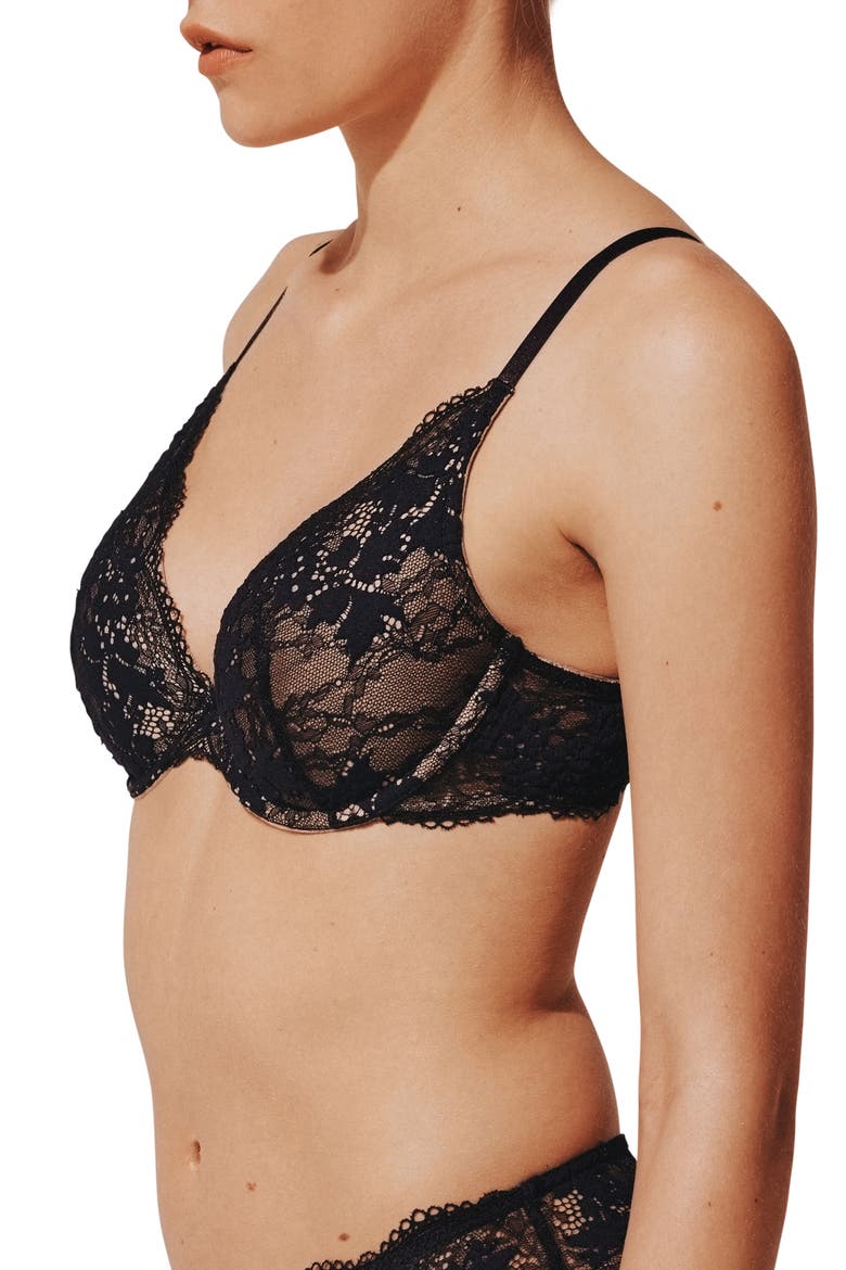 All Day Lace Push-Up Underwire Bra, Alternate, color, BLACK
