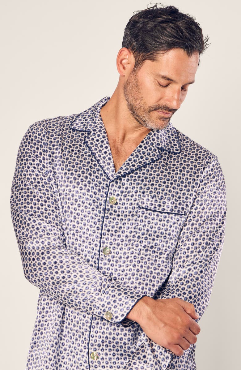 Petite Plume Foulard Print Mulberry Silk Pajamas, Alternate, color, Navy