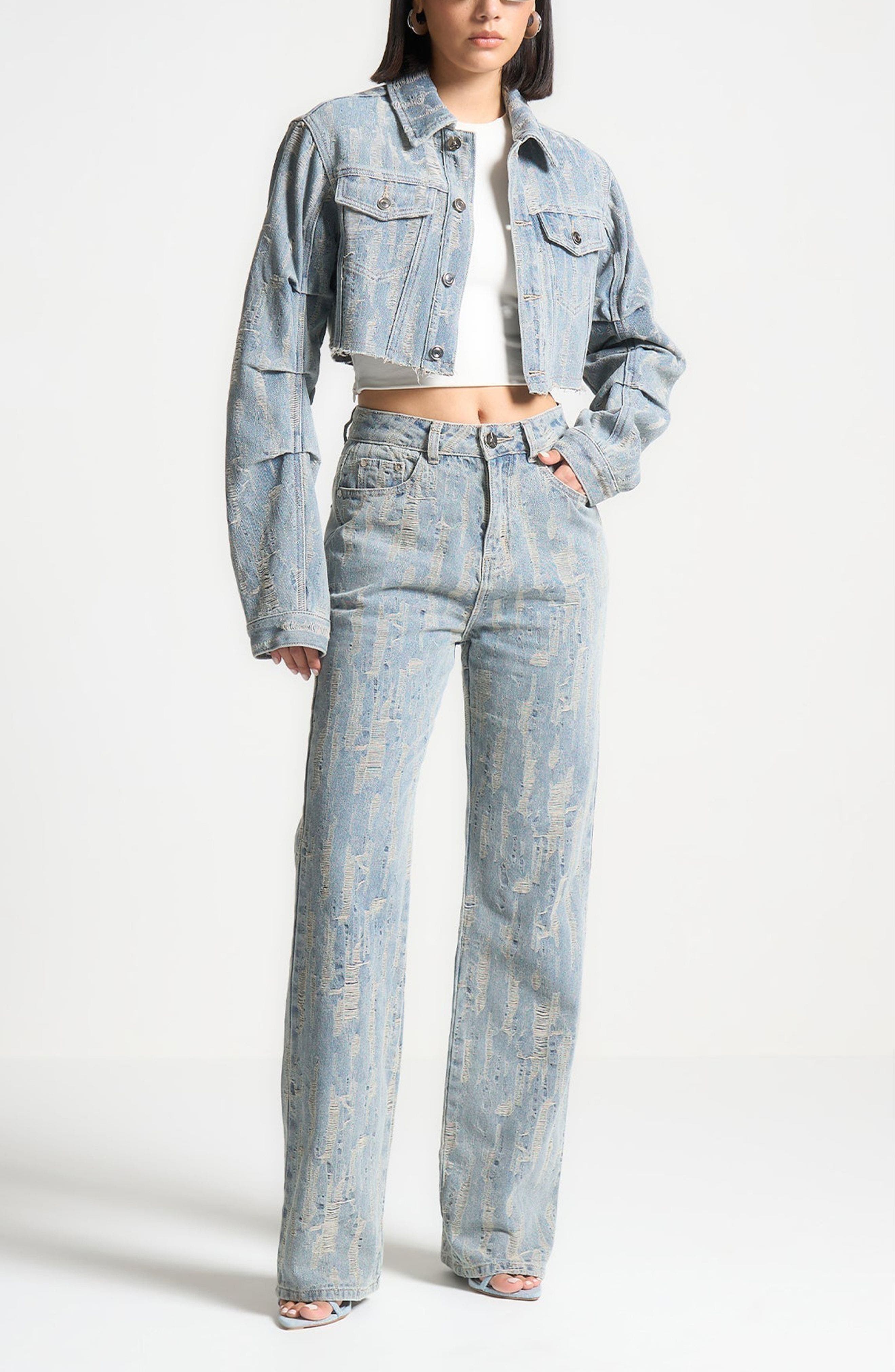 Alice Cropped Distressed Denim Jacket - image 2