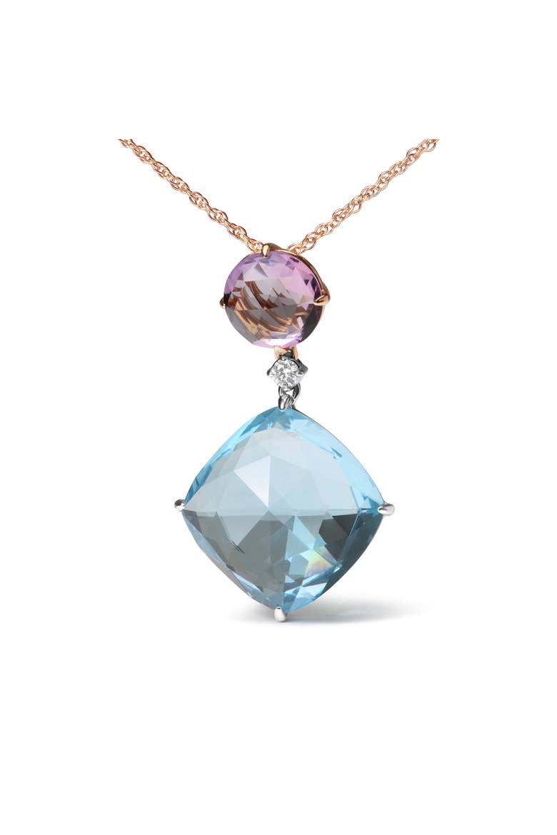 18K Gold Diamond Accent Amethyst Topaz Dangle Pendant Necklace, Alternate, color, White