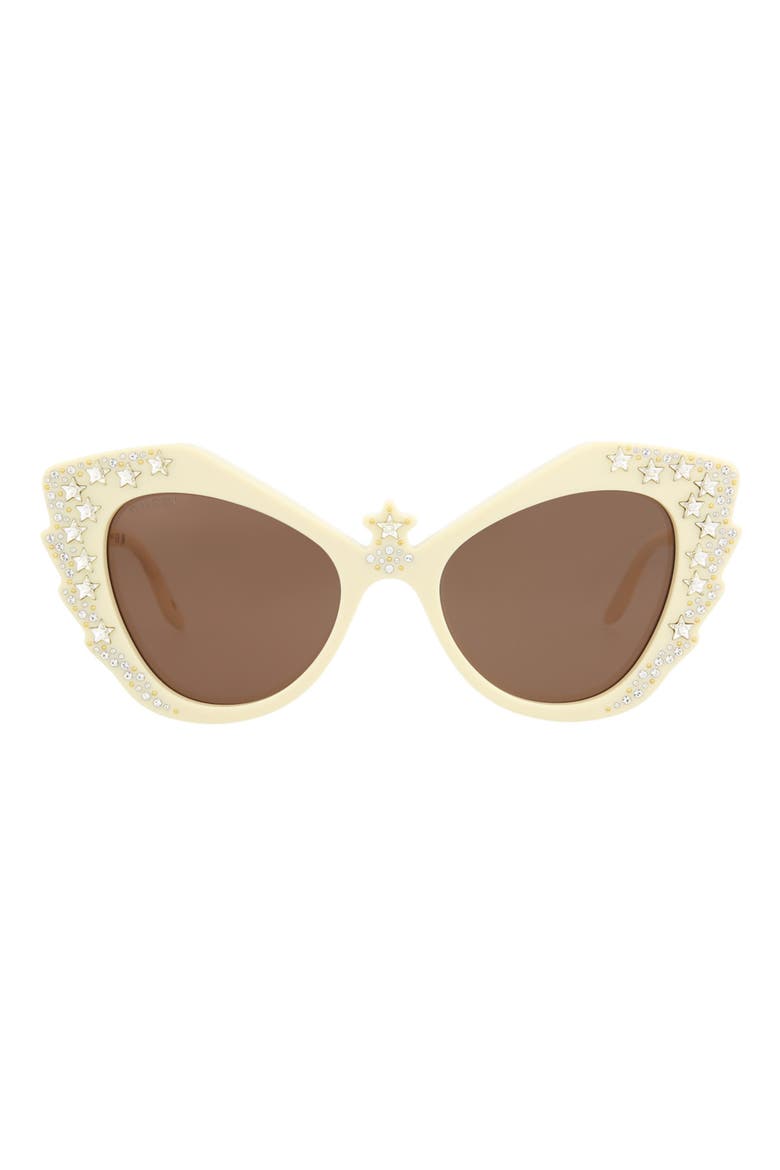 52mm Special Edition Rhinestone Cat Eye Sunglasses, Main, color, IVORY IVORY BROWN